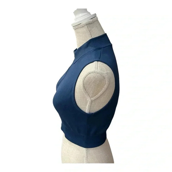 Vanquish Fitness Blue 1/4 Zip Workout Active Sleeveless Crop Top Women’s Size L - Picture 3 of 9